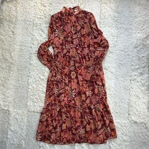 fab'rik Autumn Elegant Earthy Bold Floral Dress - Red and Orange